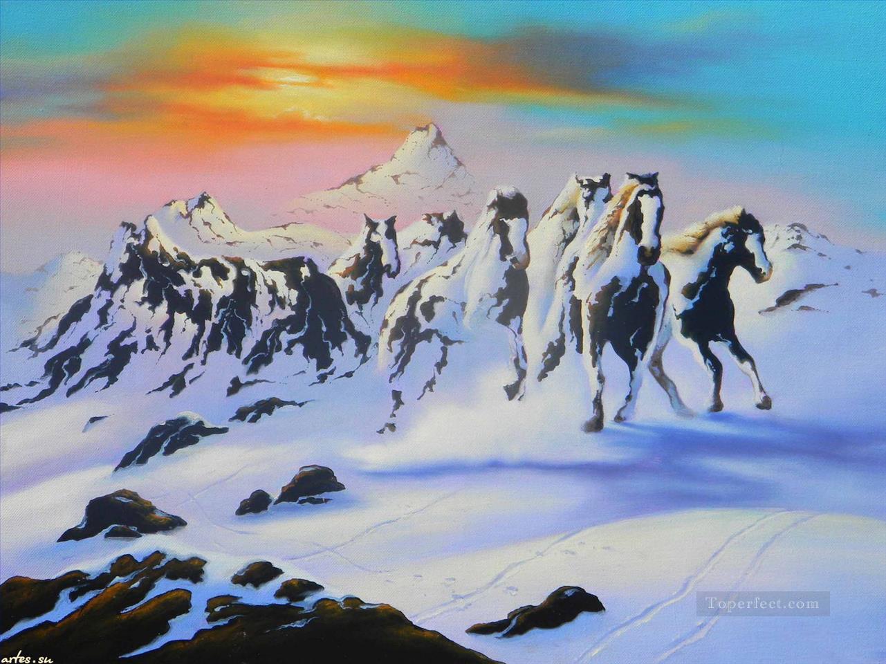 horse of snowing mountain 23 Fantasy Oil Paintings